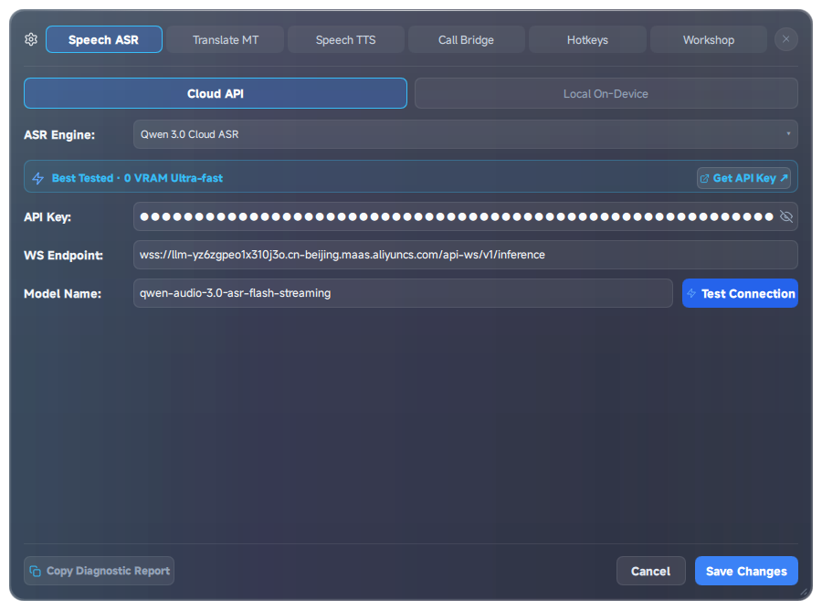 Settings · Speech Recognition
