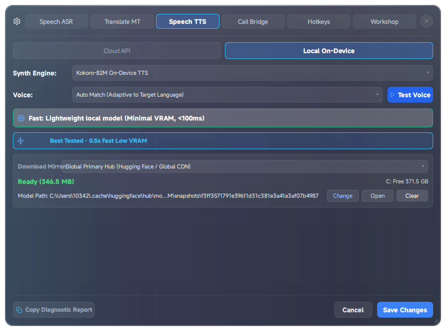 Settings · Speech Synthesis